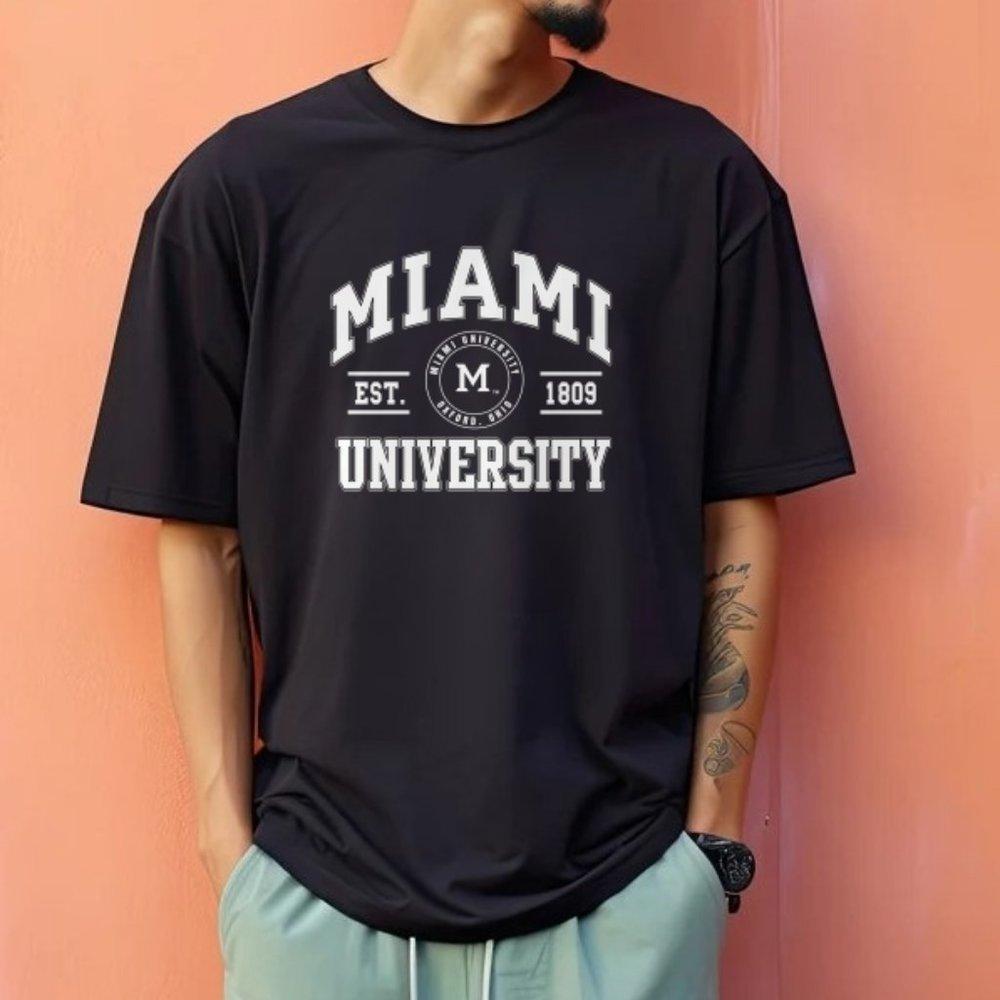 Miami University Black Tee Shirt, Cotton Crewneck Unisex Tee Shirt